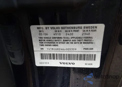 2006 Volvo C70 T5 из США, поврежденный, VIN YV1MC68246J005359